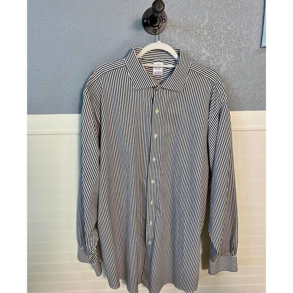 Brooks Brothers Black & White Stripe Button Down Collared Dress Shirt - Picture 1 of 4